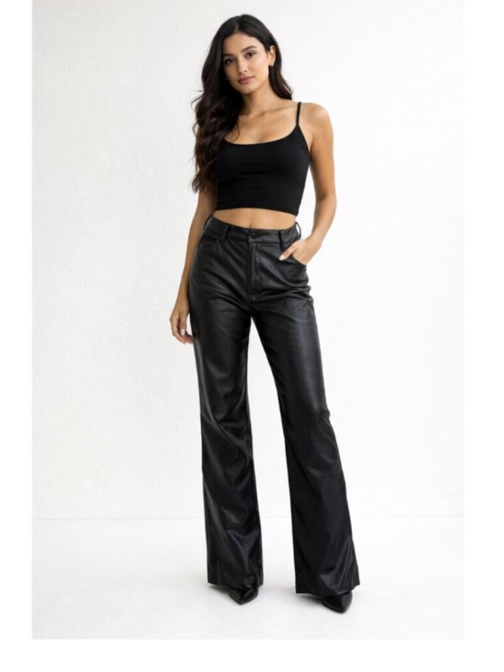NWT Rachel Roy Black Faux Leather Flared Pants Wide Leg Chic Size 14